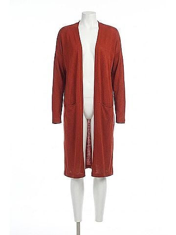 Papillon Side Slit Long Cardigan in Rust (view 1)