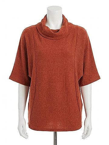 Papillon Drape Neck Poncho Sweater in Rust (view 1)