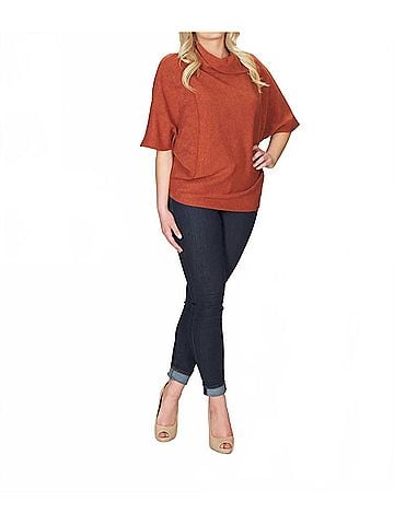 Papillon Drape Neck Poncho Sweater in Rust (view 2)