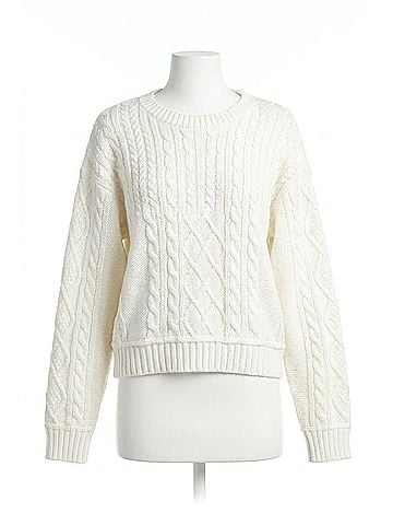 Papillon Cable Knit Long Sleeve Sweater in White (view 1)