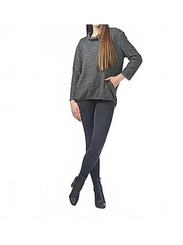 Papillon Ribbed Oversized Cowl Neck Sweater in Charcoal (view 2)