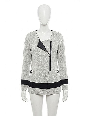 Angel Contrast Off-Ctr Zip Cardigan in Stone/Black (view 1)