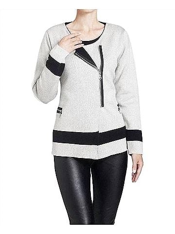Angel Contrast Off-Ctr Zip Cardigan in Stone/Black (view 2)