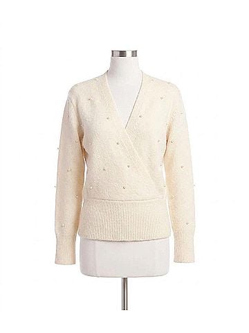 Karen Kane Petra Pearl Wrap Sweater in Cream (view 1)
