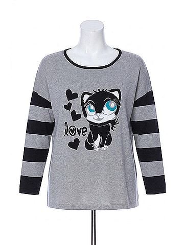 Angel Kitty Love Pullover in Gray Multi (view 1)