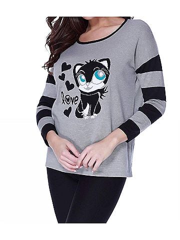 Angel Kitty Love Pullover in Gray Multi (view 2)