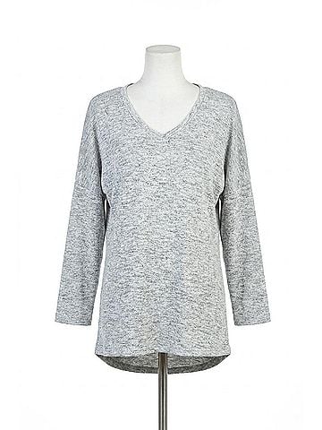 Papillon Soft V-Neck Oversized Sweater in Light Grey (view 1)