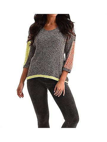 French Kyss Tracy Color Block Crochet Top in Black Multi (view 2)