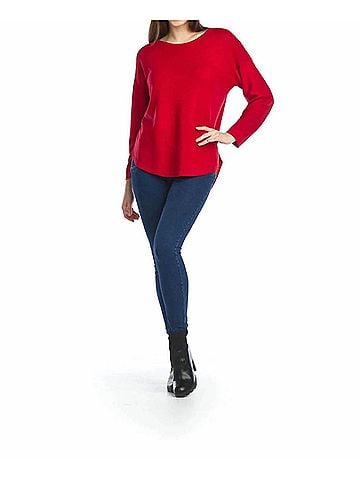 Papillon Wool Blend Shirt Hem Sweater in Red (view 2)