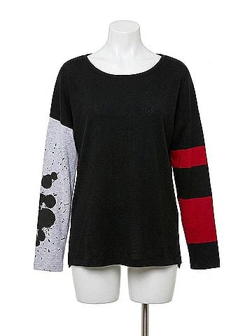 Angel Splatter Stripe Sleeve Scoop Pullover in Jet (view 1)