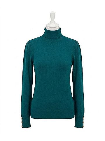 ESQUALO Billa Basic Knit Buttoned Cuff Turtleneck Sweater in Teal (view 1)