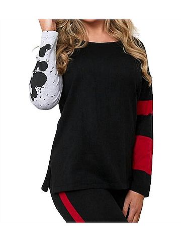 Angel Splatter Stripe Sleeve Scoop Pullover in Jet (view 2)