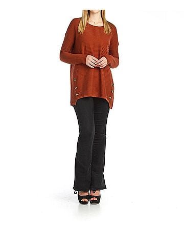 Papillon Side Button Soft Ribbed Sweater in Rust (view 2)