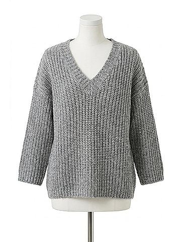 KAFFE Kavinda V-Neck Pullover Sweater in Grey Silver Metallic (view 1)