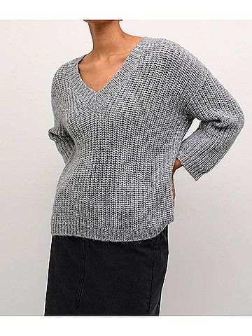 KAFFE Kavinda V-Neck Pullover Sweater in Grey Silver Metallic (view 2)