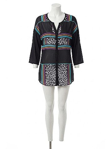 Angel Wild Hues Long Cardigan in Black Multi (view 1)