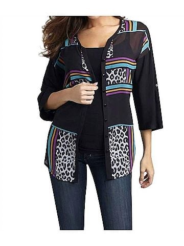 Angel Wild Hues Long Cardigan in Black Multi (view 2)