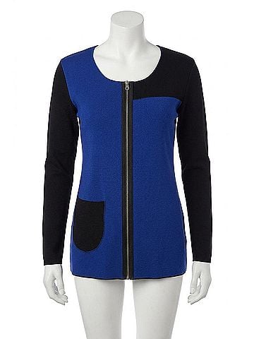 Angel Stitch Detail Reversible Cardigan in Black/Cobalt (view 1)