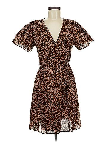 Madewell Madewell Flutter-Sleeve Wrap Mini Dress in Painted Leopard (view 1)