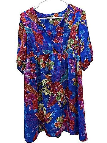 AVARA Vibrant Blue Floral Mini Dress Casual Dress (view 1)