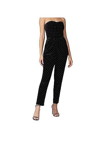 Monique Lhuillier Black Velvet Studded Jumpsuit Jumpsuit (view 1)