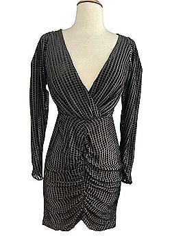 Fame And Partners Black Velvet Grid Ruched Wrap Dress Cocktail Dress (view 1)