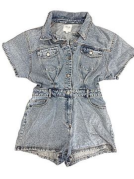 Le Lis Light Wash Denim Utility Romper Jumpsuit (view 1)