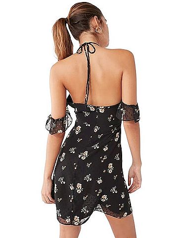 Urban Outfitters Swiss Dot Floral Halter Dress Casual Dress (view 2)