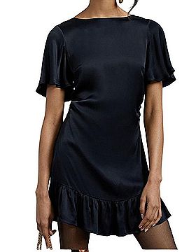 Anthropologie Black Satin Mini Dress With Ruffle Hem Casual Dress (view 2)