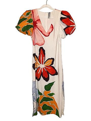 Anthropologie Abstract Floral Puff Sleeve Midi Dress Casual Dress (view 1)