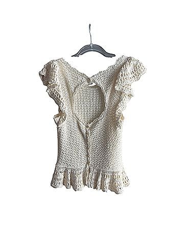 Anthropologie Crochet Ruffle Flutter Sleeve Short Sleeve Blouse (view 2)