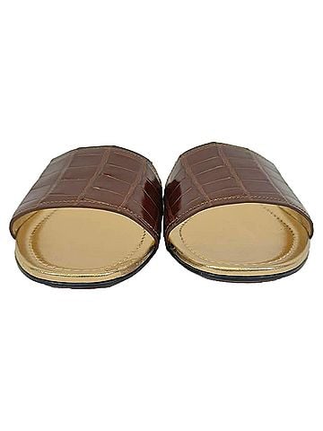 Prada Prada Croc-Embossed Slide Flat Sandals in Brown Leather (view 2)