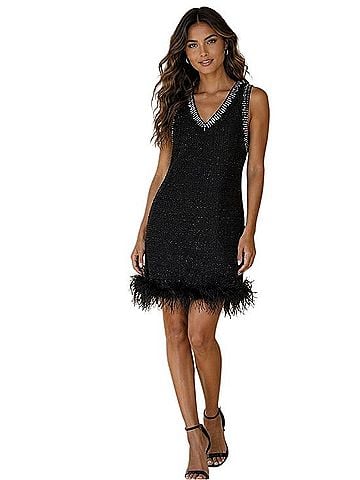 Karl Lagerfeld Paris V-Neck Embellished Shift Dress Casual Dress (view 1)