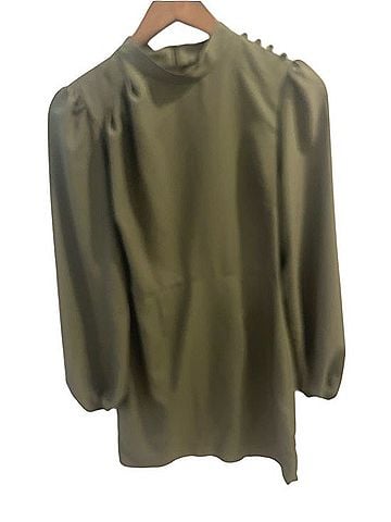 ASOS DESIGN Olive Green High Neck Puff Sleeve Mini Dress Cocktail Dress (view 2)