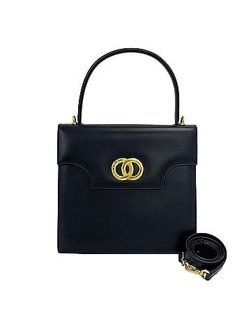 Céline CELINE Vintage Circle Logo Hardware Leather 2-way Shoulder Bag/Handbag Navy Blue 267-2 (view 1)