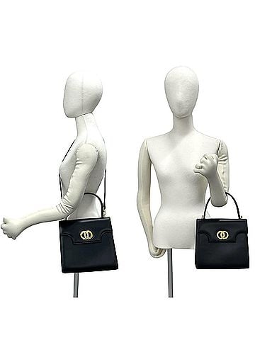 Céline CELINE Vintage Circle Logo Hardware Leather 2-way Shoulder Bag/Handbag Navy Blue 267-2 (view 2)