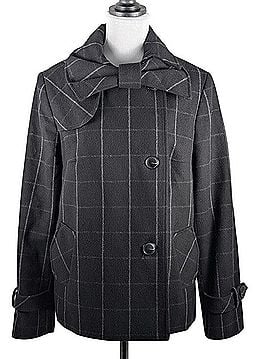 Helene Berman London Plaid Wool Blend Bow Collar Pea Coat Jacket Coat (view 1)