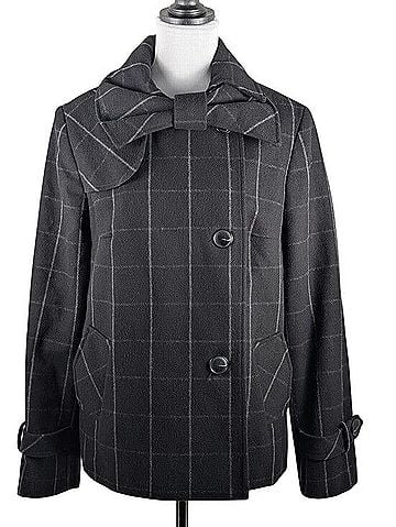 Helene Berman London Plaid Wool Blend Bow Collar Pea Coat Jacket Coat (view 1)