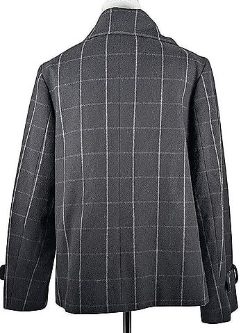 Helene Berman London Plaid Wool Blend Bow Collar Pea Coat Jacket Coat (view 2)