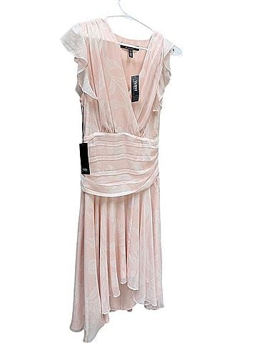 White House Black Market Blush Pink High-Low Ruffle Midi Dress Cocktail Dress (view 1)