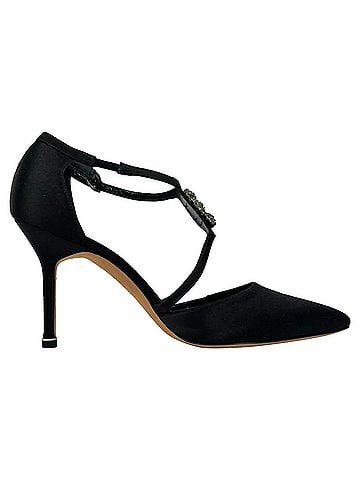 Manolo Blahnik Manolo Blahnik Seneca Crystal-Embellished Pumps in Black Satin (view 1)