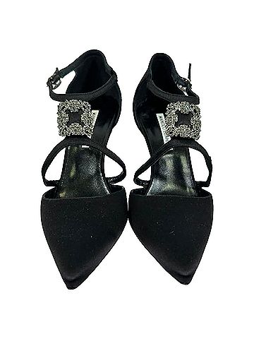 Manolo Blahnik Manolo Blahnik Seneca Crystal-Embellished Pumps in Black Satin (view 2)