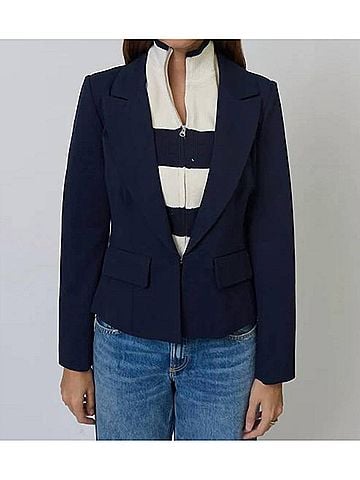 Central Park West Chelsea Rugby Stripe Sweater Dickey Jacket in Navy (view 2)