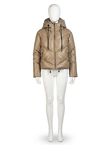 Love Token Long Sleeve Hooded Puffer Jacket in Taupe (view 1)