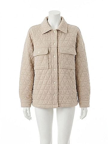 Entro Women's Long Sleeves Quilted Shacket in Ecru (view 1)