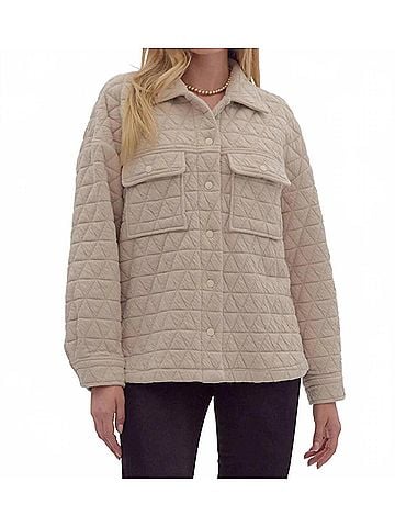 Entro Women's Long Sleeves Quilted Shacket in Ecru (view 2)