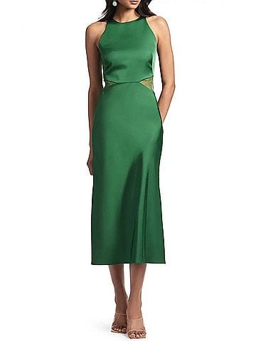 Sachin + Babi Drew Lace Cutout Satin Crepe Dress in Emerald Green (view 2)