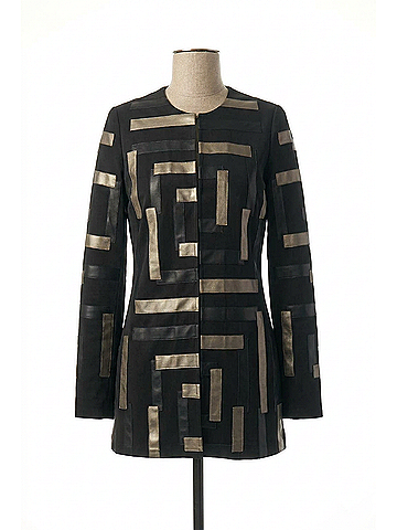 Joseph Ribkoff Scuba &amp; Leatherette Collarless Jacket in Black (view 1)