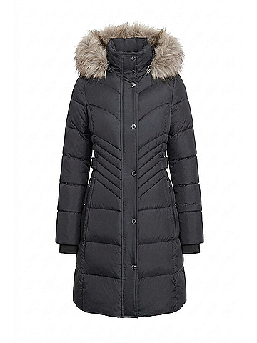London Fog Plus Size Zip-Front Long Length Puffer Jacket With Zip-Off Fur Trim Hood in Gunmetal (view 1)