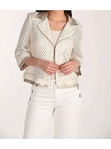 Frank Lyman Design Collar Casual Hip Jacket in Beige/Gold (view 2)